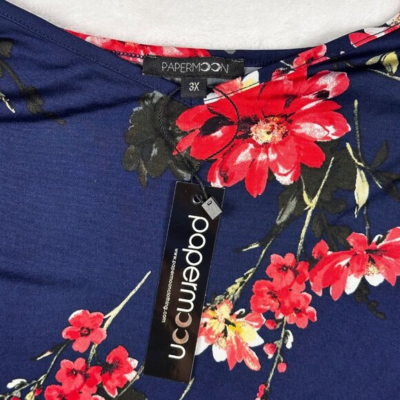 Papermoon Womens Blouse Navy Floral Spaguetti Strap Top Sz 3X Crisscross Back - Picture 7 of 11